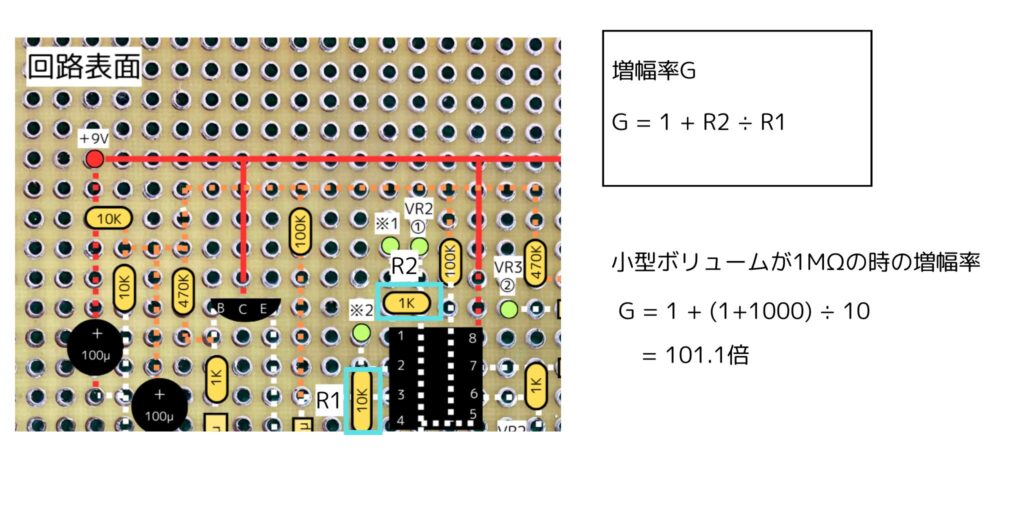 非反転増幅回路での増幅率の求め方